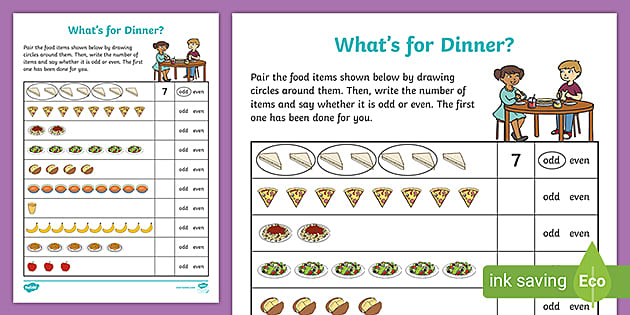 What S For Dinner Worksheet For Odds And Evens