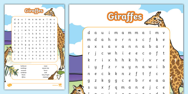 Giraffe Word Search (Teacher-Made) - Twinkl