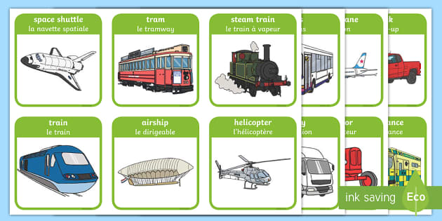 Transport Flashcards English/French - Transport Flash Cards