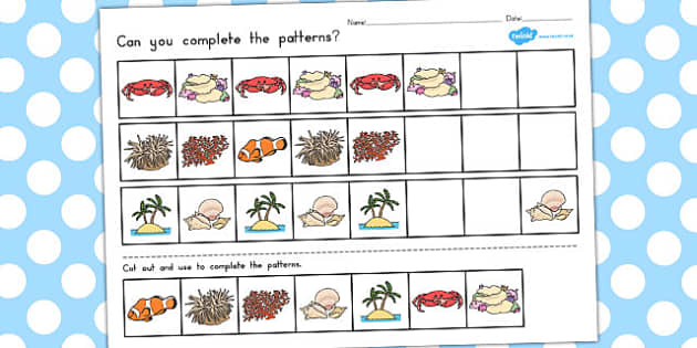 Great Barrier Reef Complete the Pattern Worksheets - australia