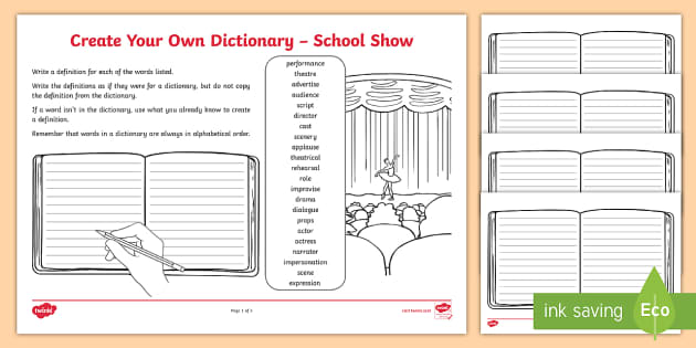 A School Show Performance Create Your Own Dictionary Activity
