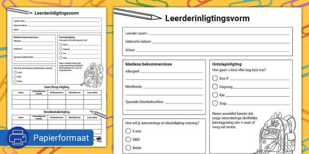 Bewerkbare Leerderinligtingsvorm (Teacher-Made) - Twinkl