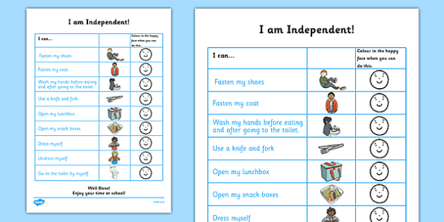 I Am Independent School Readiness Checklist For Children