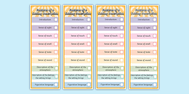 Features of a Setting Description Checklist Bookmark