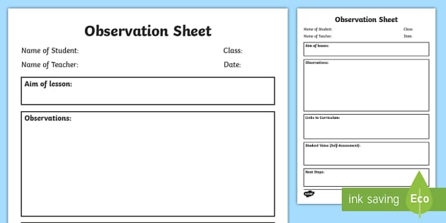 Maths Observation Sheet Printable Multi purpose Sheets