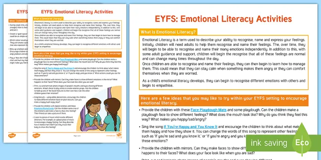 Eyfs Emotional Literacy Activities Primary Resources