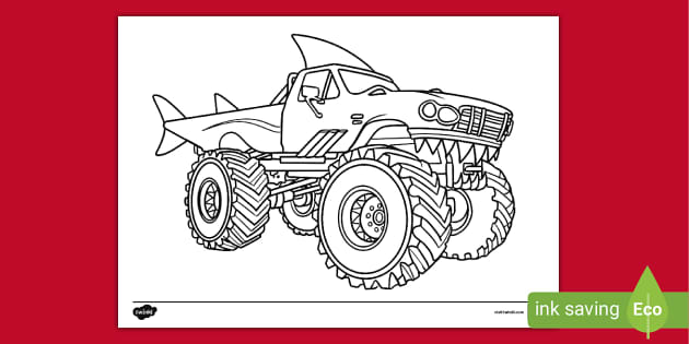 FREE Shark Monster Truck Colouring Page Colouring Twinkl