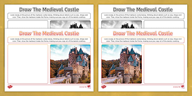 Draw The Medieval Castle Worksheet (teacher made) - Twinkl