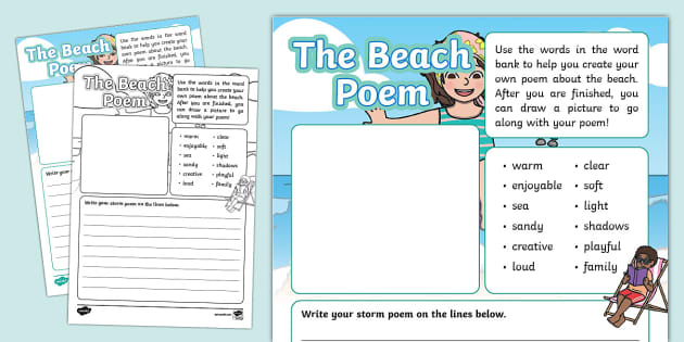 The Beach Poem Writing Template (teacher made) - Twinkl