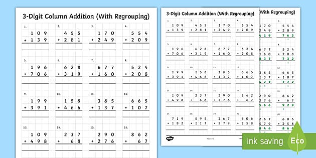 Primary Resources: Column Addition with 3 Digits Worksheet
