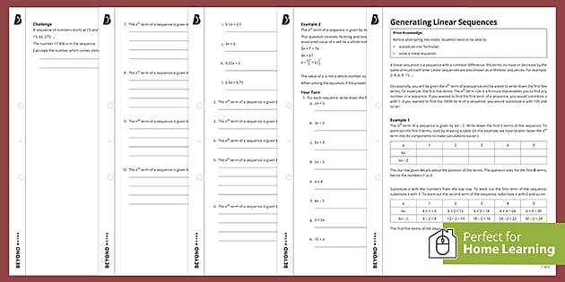 👉 Generating Linear Sequences Worksheet - Home Learning