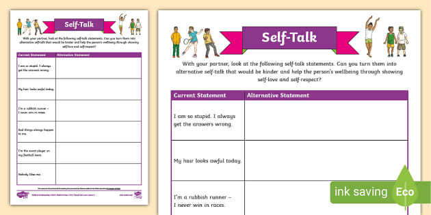 Positive Self-Talk Activity Worksheet (teacher made)