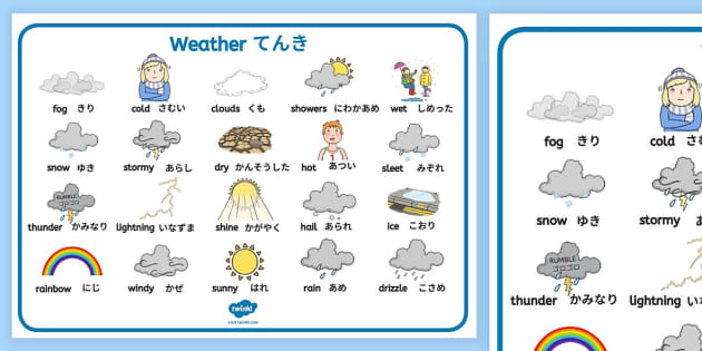 天気 日本語と英語 単語シート Weather Word Mat Japanese and English