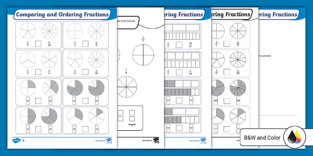 Comparing Fractions With Different Denominators Worksheet for 3rd-5th Grade