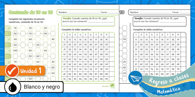 Guía de Trabajo: Conteo de 10 en 10 (teacher made) - Twinkl