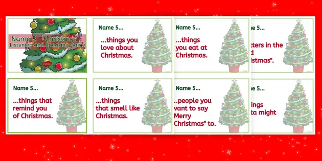 Name 5 Christmas English Listening and Speaking Challenge Cards