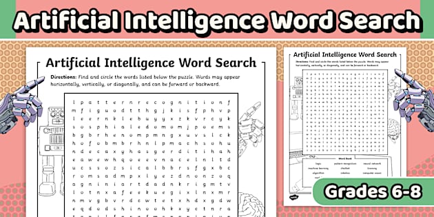Artificial Intelligence Word Search for 6th-8th Grade