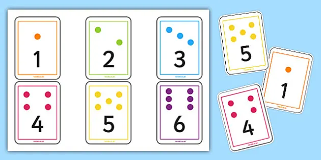 1 to 6 dice flash cards number playing cards maths