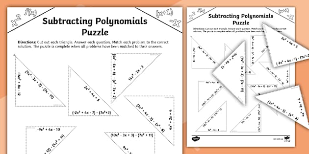 Algebra I: Subtracting Polynomials Square Puzzle - Twinkl