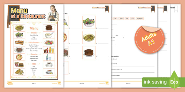 ESL Reading Comprehension: Menu Items [Adults, A1] - Twinkl