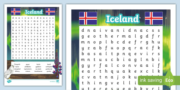 KS2 Iceland Word Search Geography Europe Twinkl