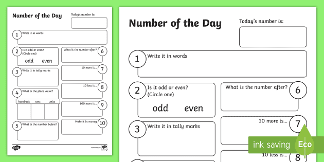 number of the day worksheet k 3 math easy download