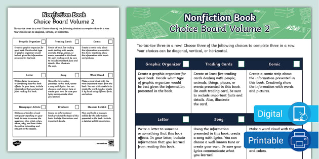 Nonfiction Book Choice Board - Volume 2 - Twinkl