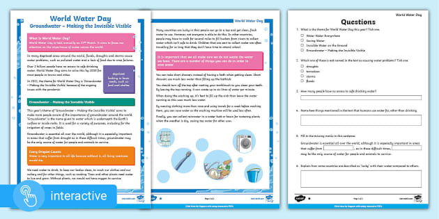 Water Reading Comprehension PDF | UKS2 World Water Day 2022