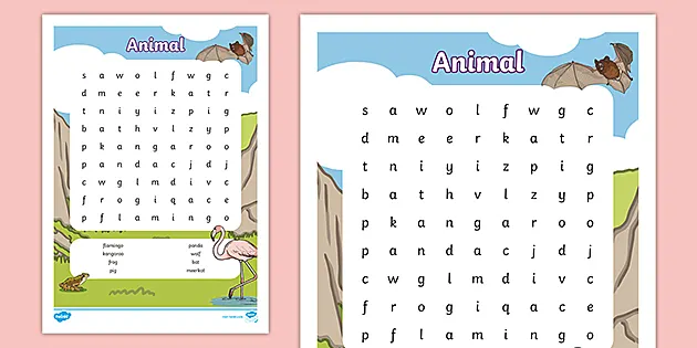 Animal Word Search - Primary Resource - Puzzle - Twinkl