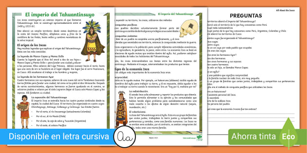 El Imperio Incaico/Tahuantinsuyo: Lectura y preguntas- Guía de trabajo