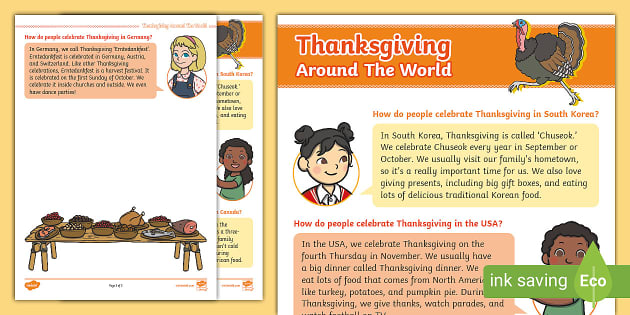 ESL Thanksgiving Around The World Reading Comprehension