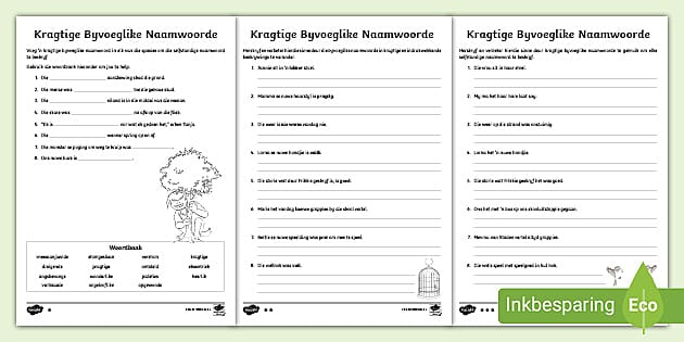 Kragtige Byvoeglike Naamwoorde Werkkaarte (teacher Made)