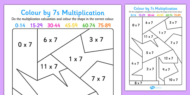 Colour by 7s Multiplication Activity Worksheet