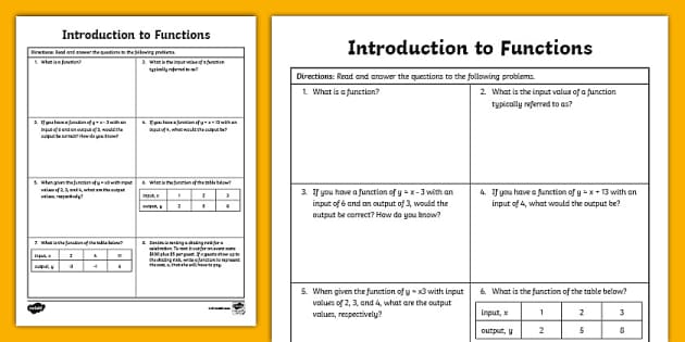 Seventh Grade Introduction to Functions - Twinkl
