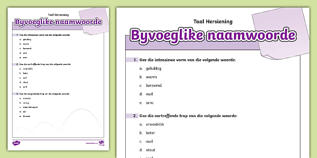 Taal Hersiening - Byvoeglike Naamwoorde (teacher Made)