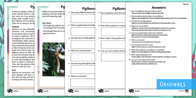 Year 2 Pythons Differentiated Comprehension Go Respond Worksheet ...