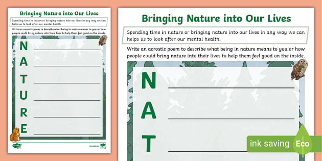 Bringing Nature into Our Lives Acrostic Poem (teacher made)