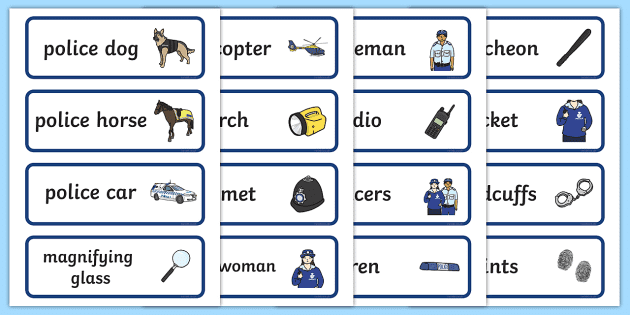 police word cards worksheets crime vocabulary