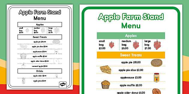 Apple Farm Stand Dramatic Play Menu Sign teacher Made Apple Farm Stand Dramatic Play Menu Sign teacher Made