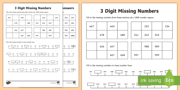 3 digit missing numbers worksheet teacher made
