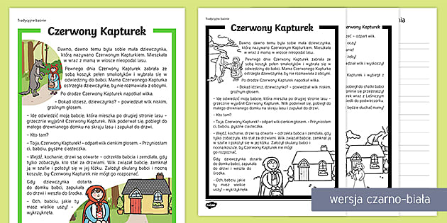 Czerwony Kapturek Bajka Do Czytania Krótka Czerwony Kapturek | Czytanie ze zrozumieniem (teacher made)