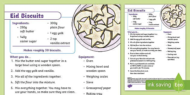 Making Eid Biscuits Recipe Sheet