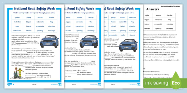 National Road Safety Week Differentiated Cloze - Twinkl