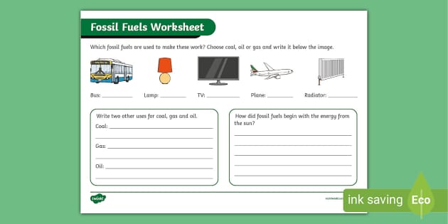 Fossil Fuels Renewable And Nonrenewable Resources Worksheet