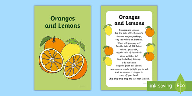 Oranges And Lemons Primary Resources Nursery Rhyme Rhyming