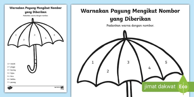 Lembaran kerja mewarna gambar mengikut nombor-tema cuaca