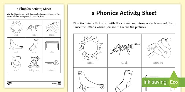 ss phonics worksheets and games - Galactic Phonics