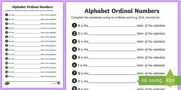 alphabet ordinal numbers worksheet teacher made