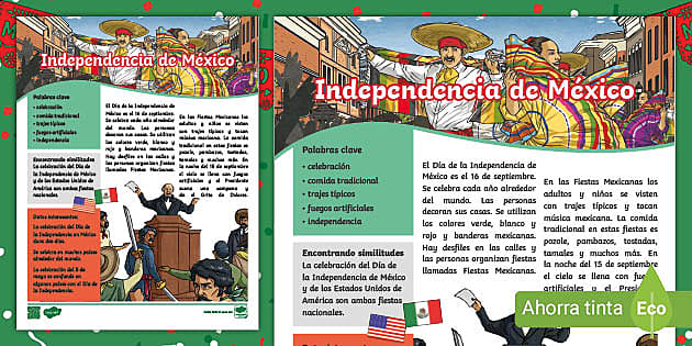 Hoja de información: Día de la independencia en México- Guía de trabajo