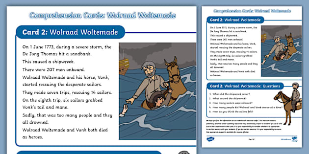 Comprehension Card: Wolraad Woltemade (teacher made)